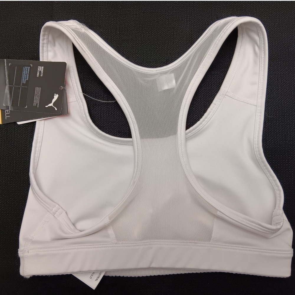 Puma Mid Impact 4Keeps Sports Bra White Black XS 521435 52 NWT X Small Workout - Picture 16 of 16